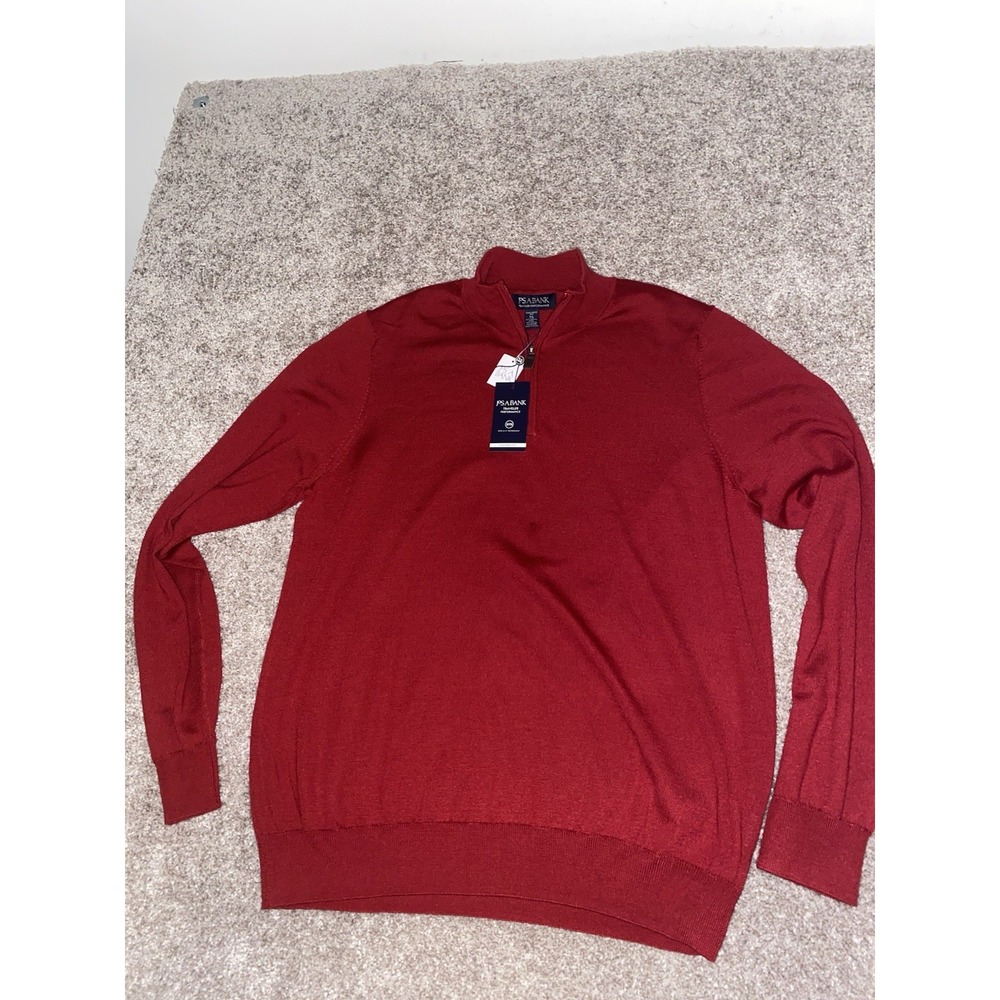 Jos. A Bank Merino Wool/Polyester 1/4 Zip Sweater Red Mens XL Preppy Casual NWT - Picture 7 of 11